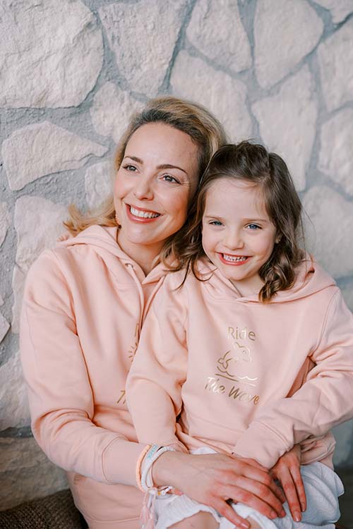 Hoodie „Ride the Wave", Mum-Edition, peach